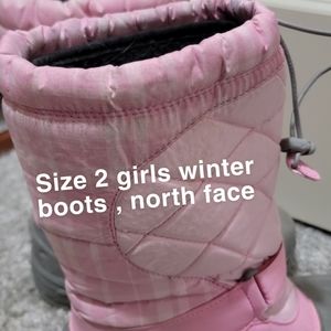Size 2 north face boots, pink and grey
